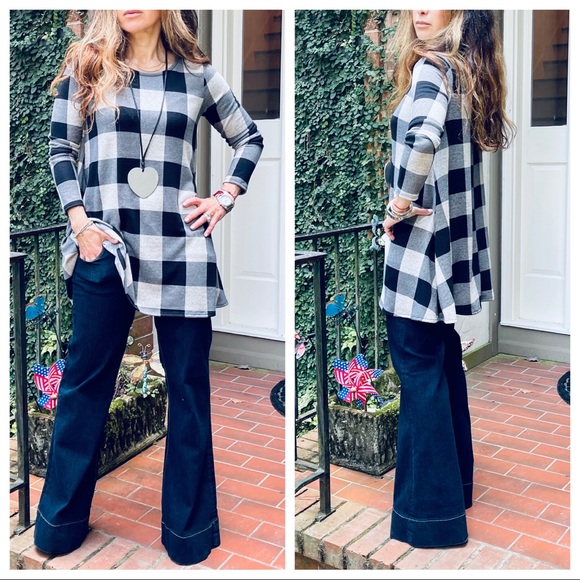 #28 Long sleeves swing checkered tunic top - Picture 4 of 7